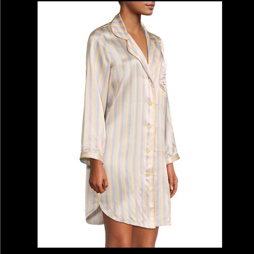 Morgan Lane Macaron Striped Silk Jillian Night Shirt NWT